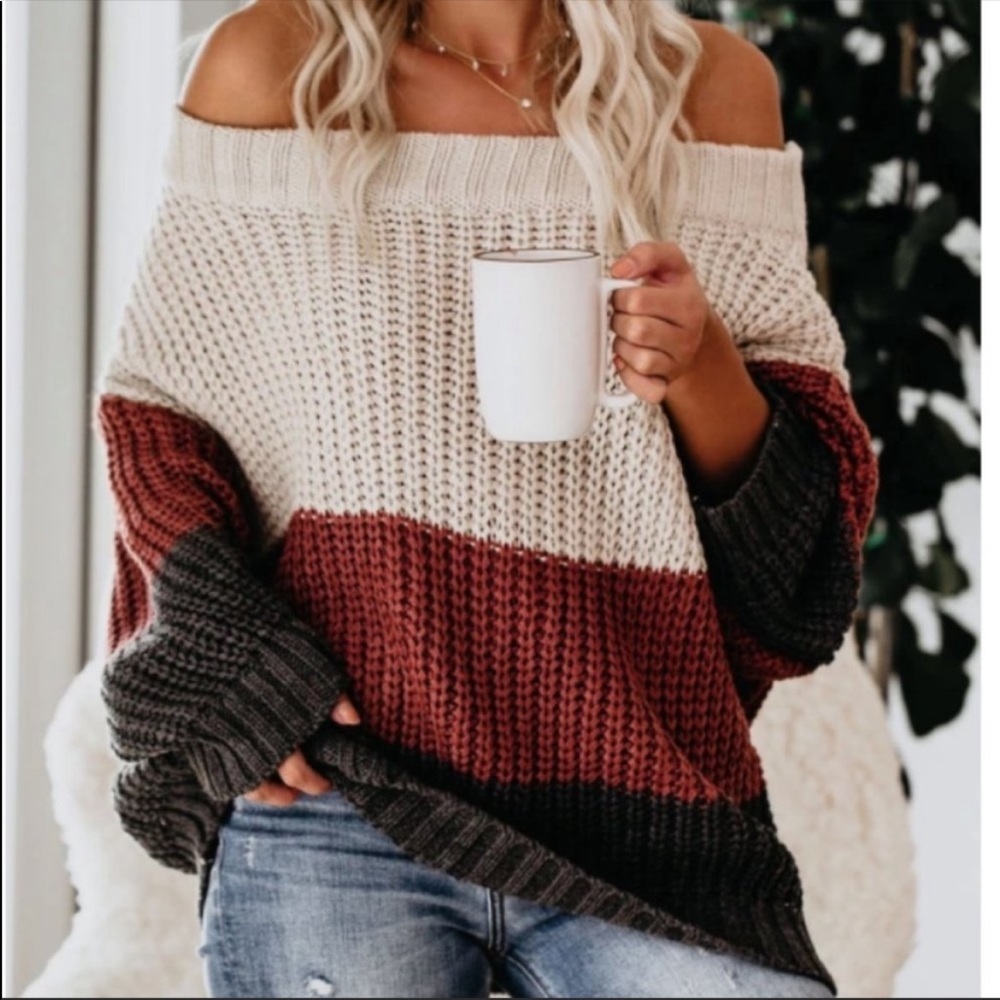 Vici Erica Colorblock Off Shoulder Sweater